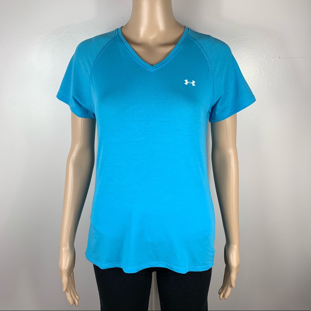 UNDER ARMOUR Small Blue Workout V-Neck T-Shirt